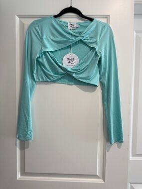 Princess Polly Aqua Long-Sleeve Wrap Crop Top